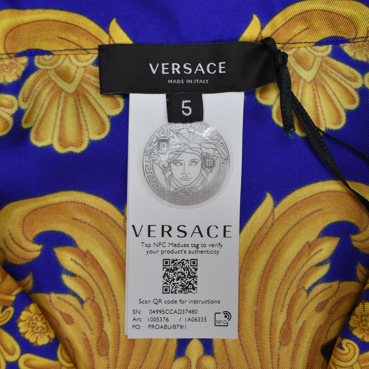 Versace - Blue / Gold Barocco Print Silk Shirt