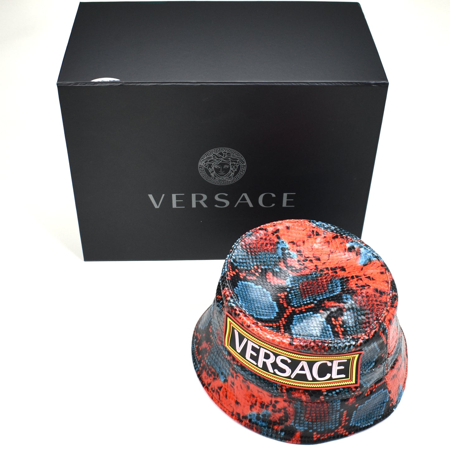 Versace - Red & Blue Snake Print Leather Bucket Hat