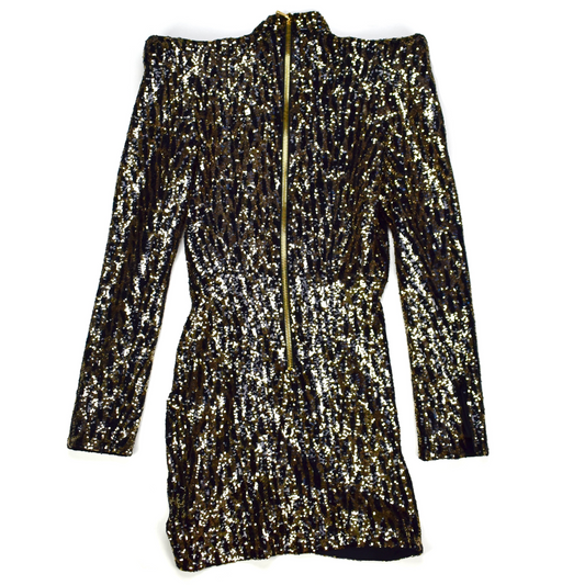 Balmain - Tiger Sequin Strong Shoulder Mini Dress