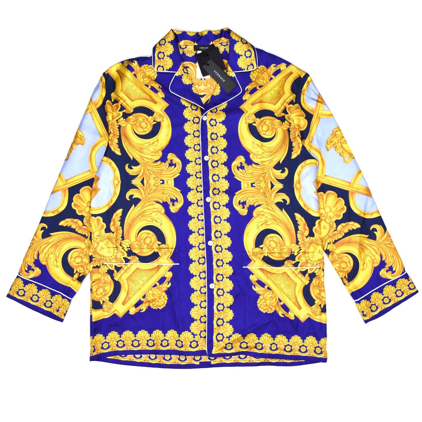 Versace - Blue / Gold Barocco Print Silk Shirt