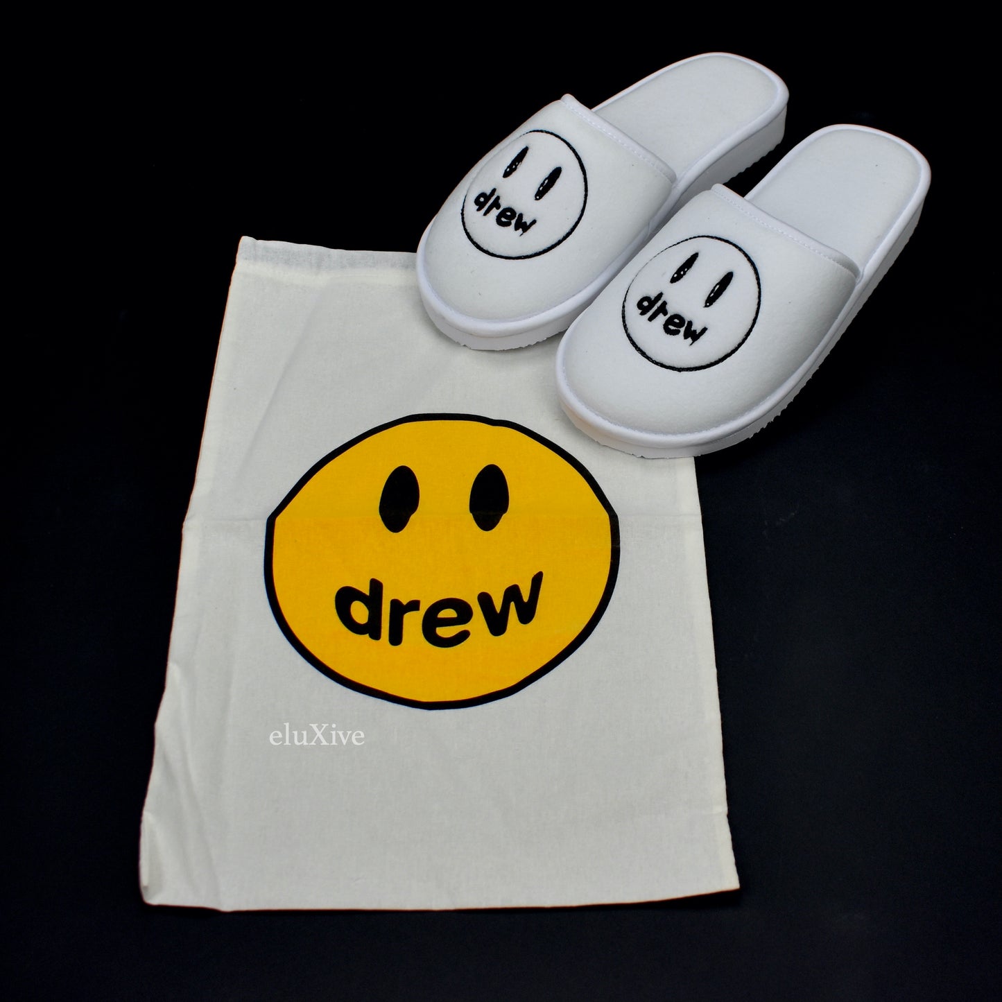 Drew House - White Smiley Face Logo Slippers