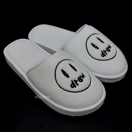 Drew House - White Smiley Face Logo Slippers
