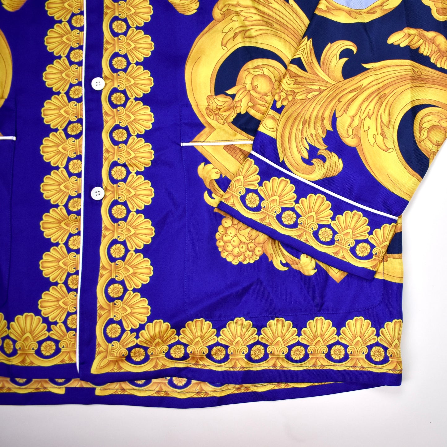 Versace - Blue / Gold Barocco Print Silk Shirt