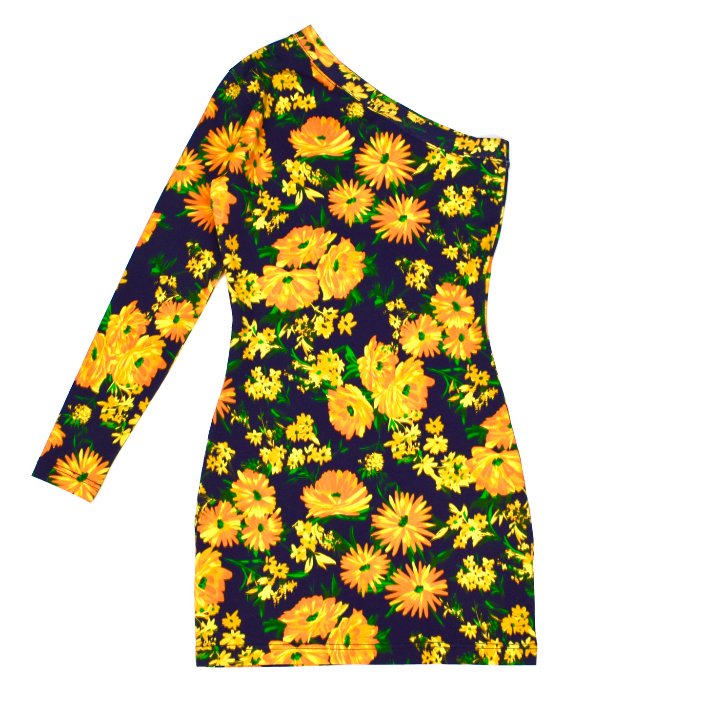 Balenciaga - Navy / Yellow Floral Asymmetric Mini Dress