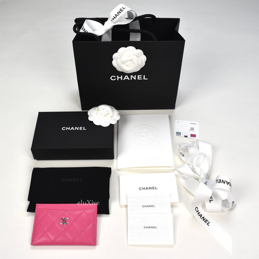 Chanel - Fuchsia Pink Leather Classic CC Logo Card Holder