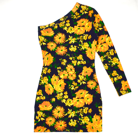 Balenciaga - Navy / Yellow Floral Asymmetric Mini Dress