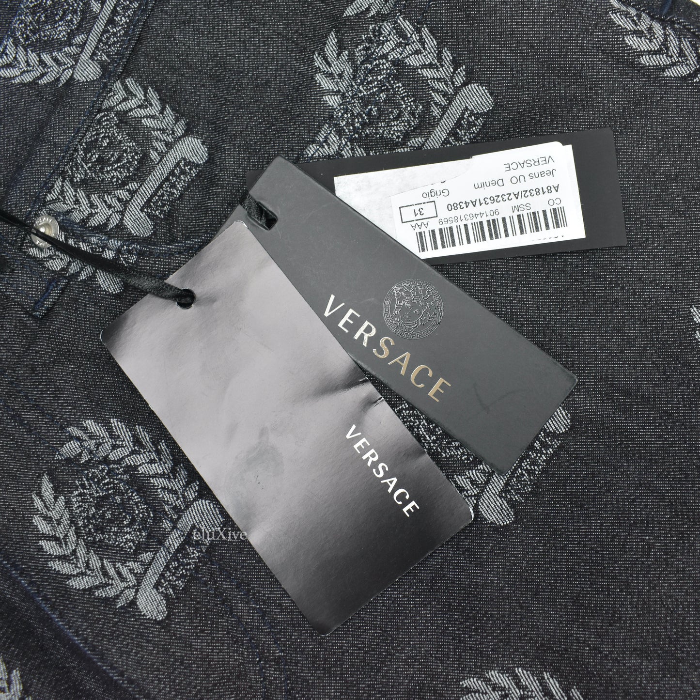 Versace - Black Medusa Wreath Logo Woven Denim Jeans