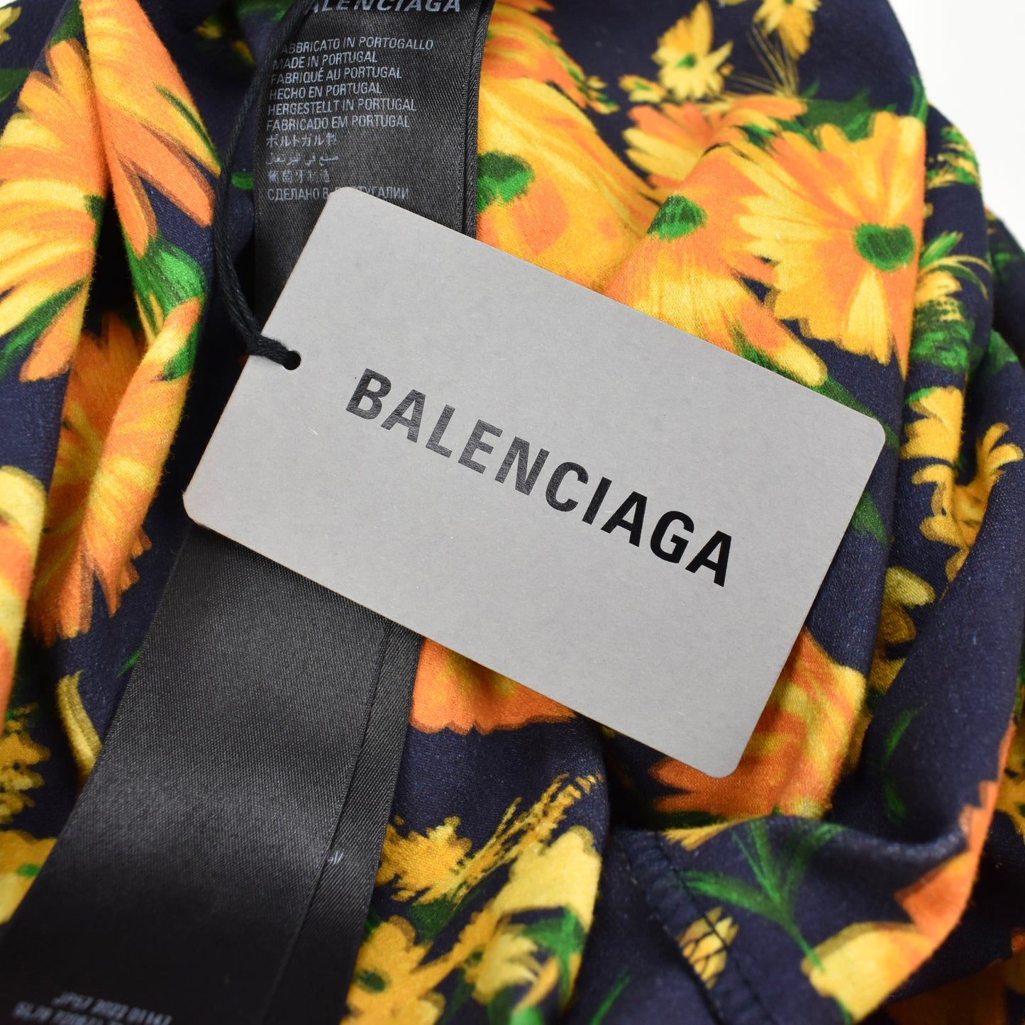 Balenciaga - Navy / Yellow Floral Asymmetric Mini Dress