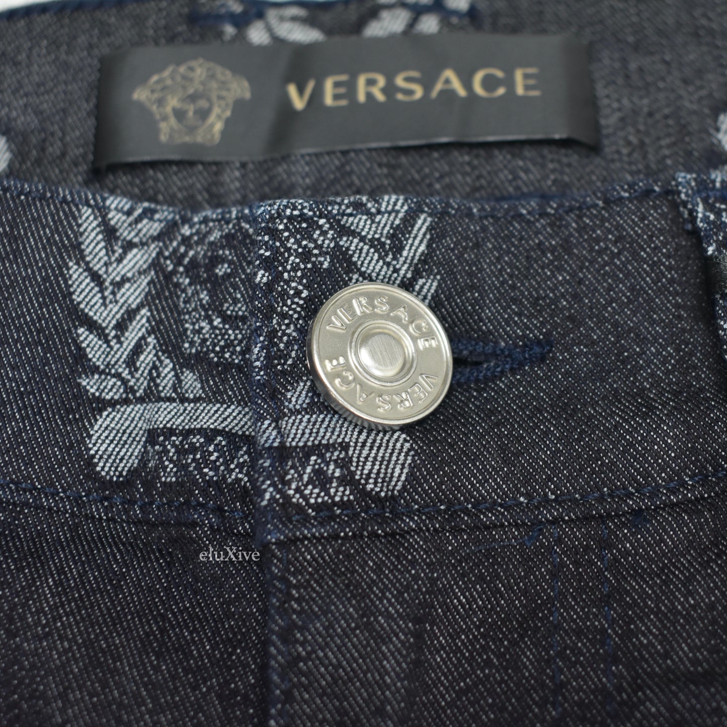 Versace - Black Medusa Wreath Logo Woven Denim Jeans
