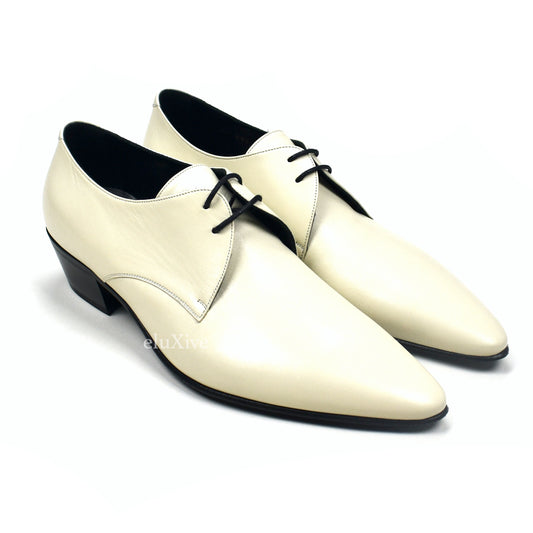 Saint Laurent - Pearl White Leather Hawat 40 Derby Shoes