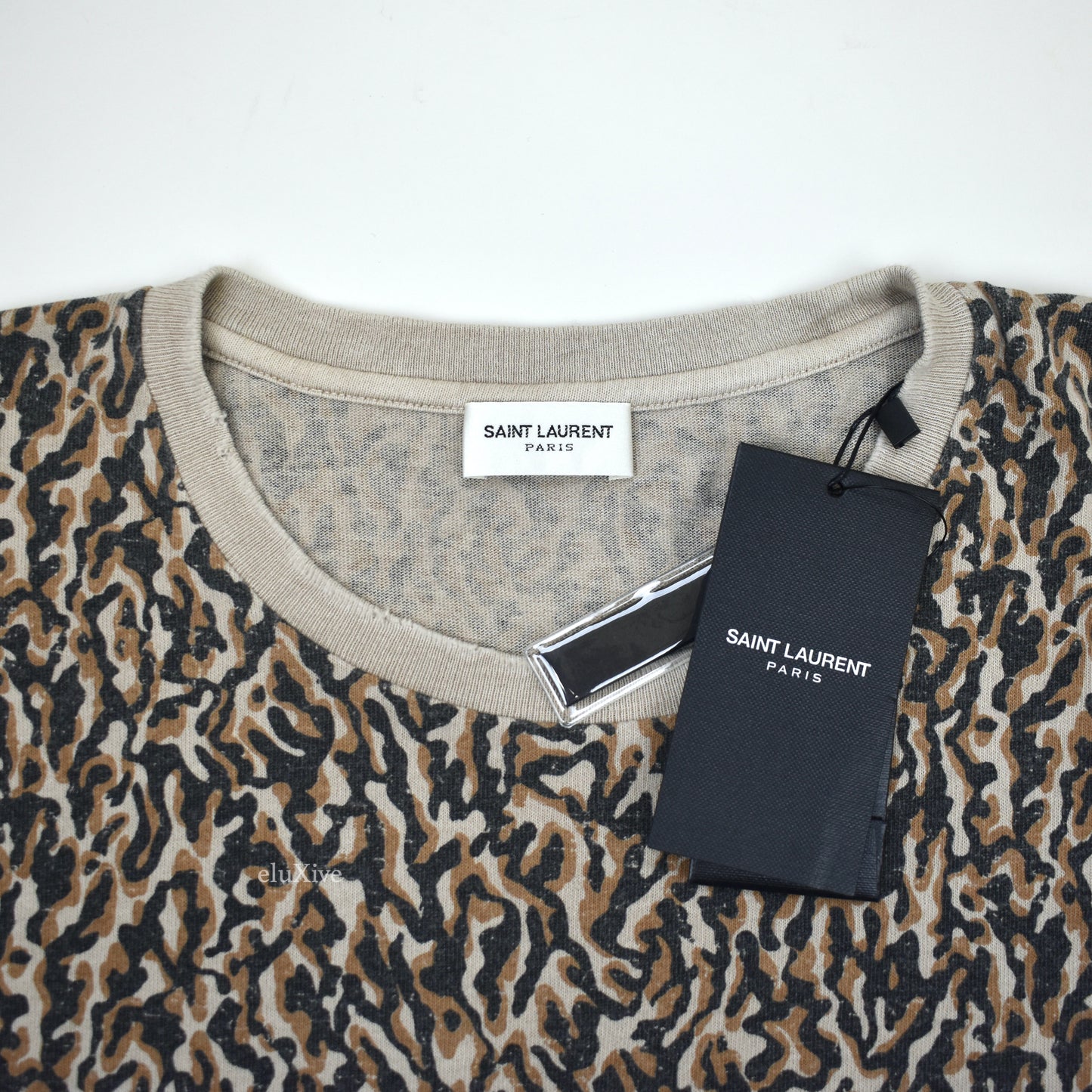 Saint Laurent - Leopard Camo Print Distressed T-Shirt