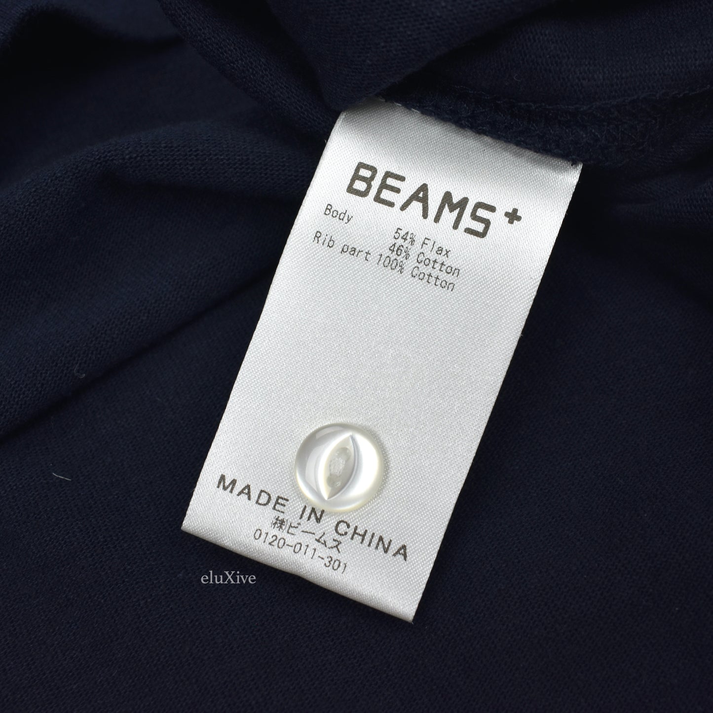 Beams Plus - Navy Flax / Cotton Henley Shirt
