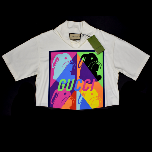 Gucci - Cropped Bunny Print Logo T-Shirt