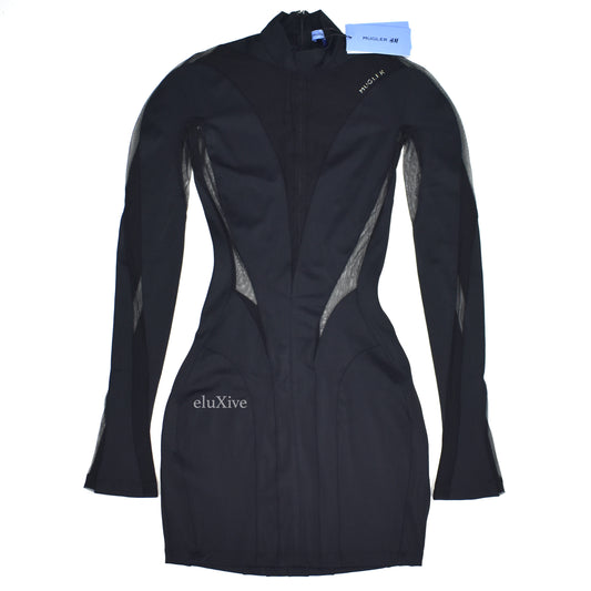 Mugler x H&M - Black Mesh Panel Mini Dress