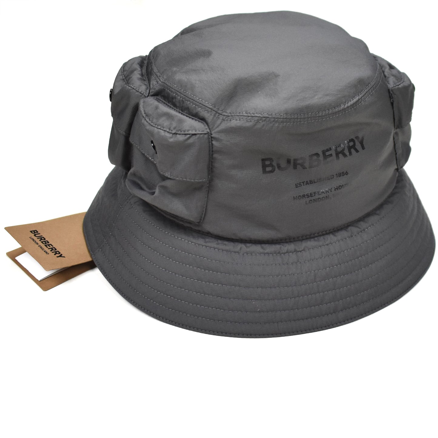 Burberry - Gray Twin Pocket Logo Print Bucket Hat