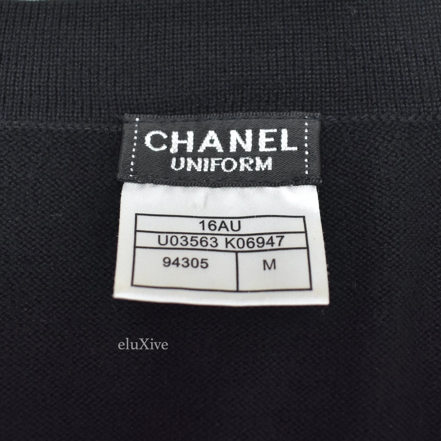 Chanel - Black 100% Wool Logo Patch Uniform Cardigan