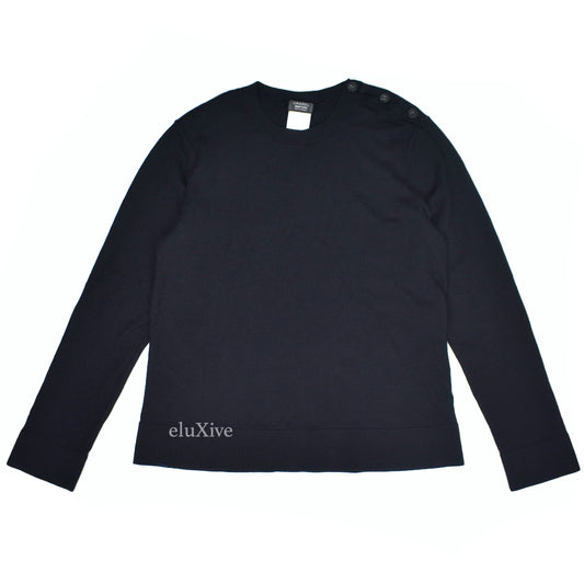 Chanel - Black Wool/Cotton CC Shoulder Button Uniform Sweater (Fringe)