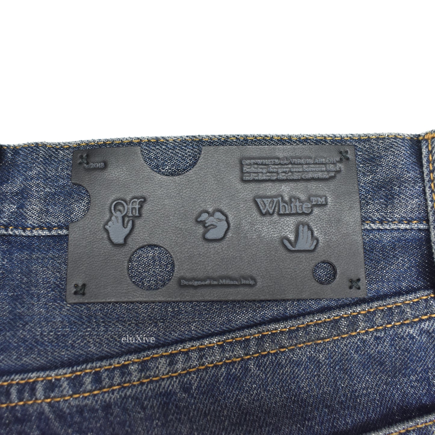 Off-White - Dark Blue Cutout Hole 'Meteor' Denim Jeans