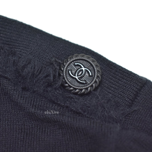 Chanel - Black Wool/Cotton CC Shoulder Button Uniform Sweater (Fringe)