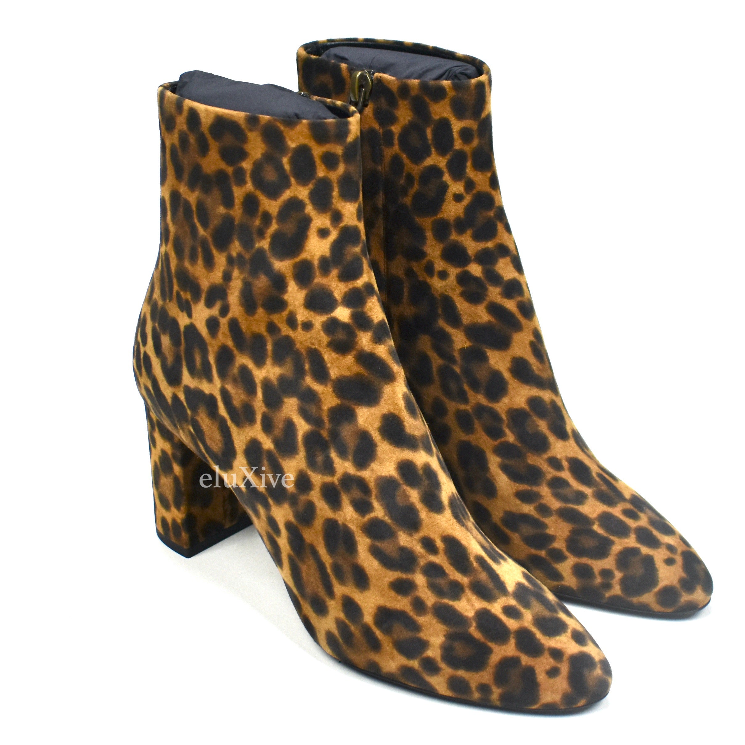 Saint Laurent - Leopard Print Suede Lou 75 Zip Boots – eluXive