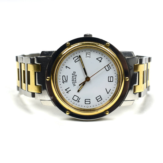 Hermes - Gold / Steel White Dial Clipper Watch