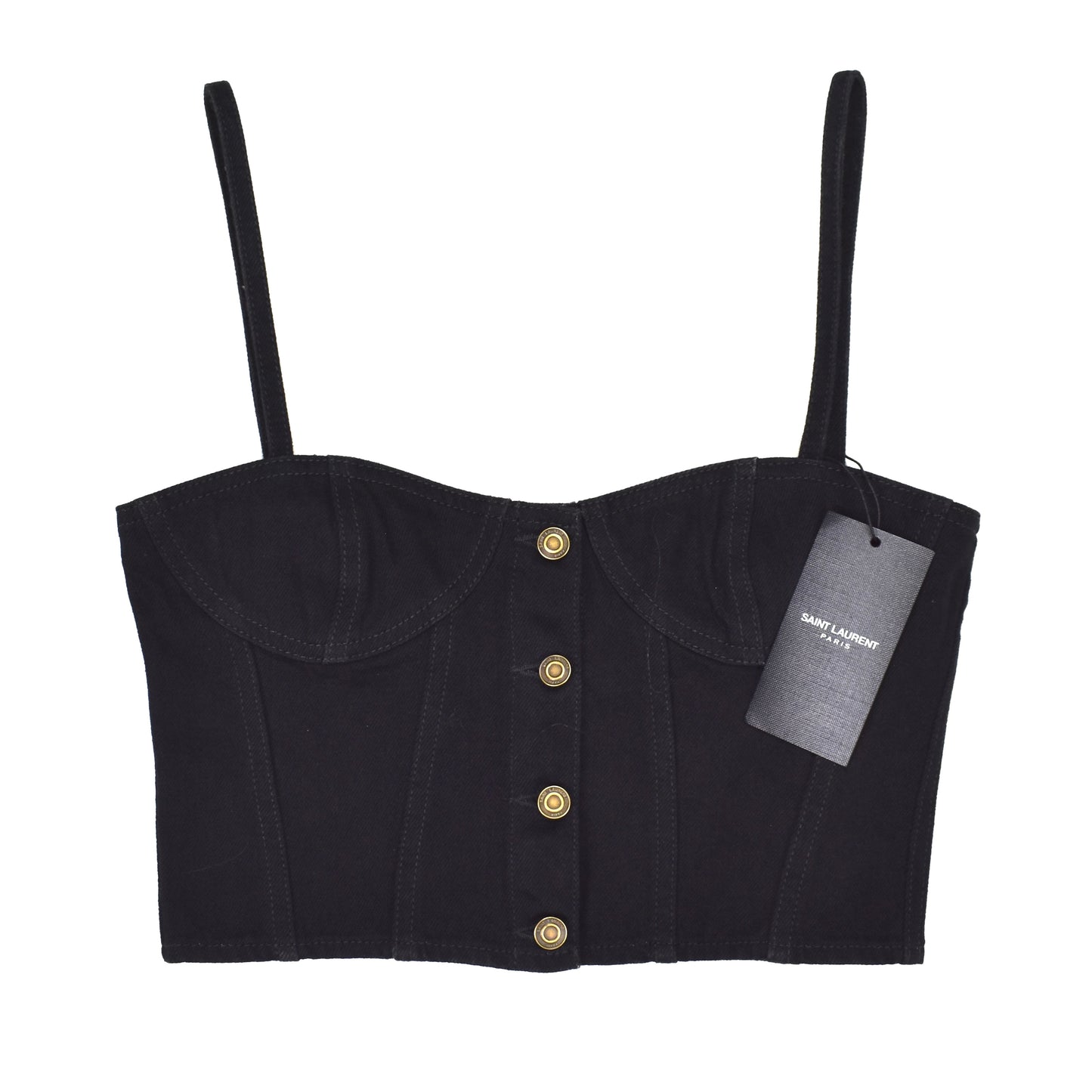 Saint Laurent - Black Denim Crop Top