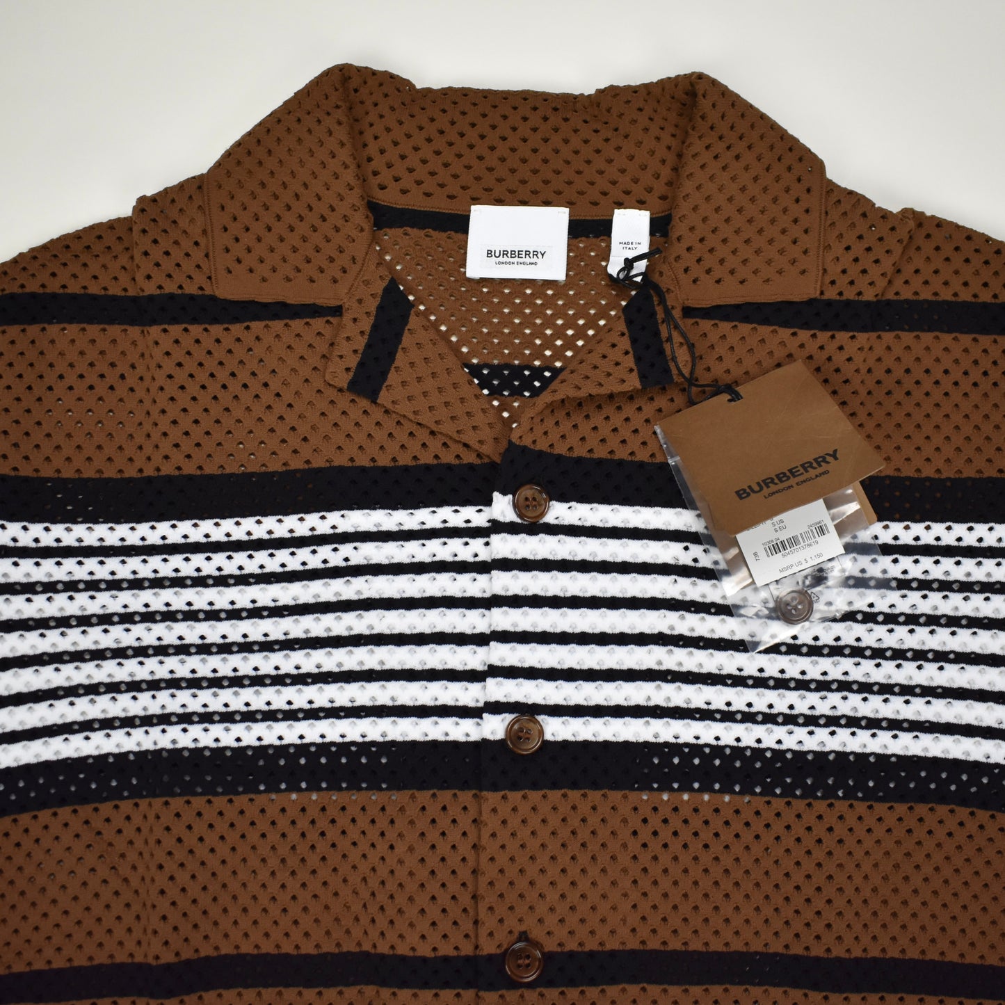 Burberry - Birch Brown Archive Stripe Mesh Knit Shirt