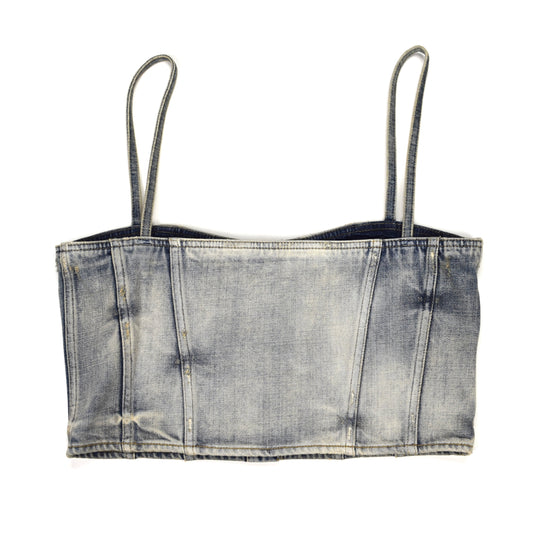 Saint Laurent - Blue Distressed Denim Crop Top