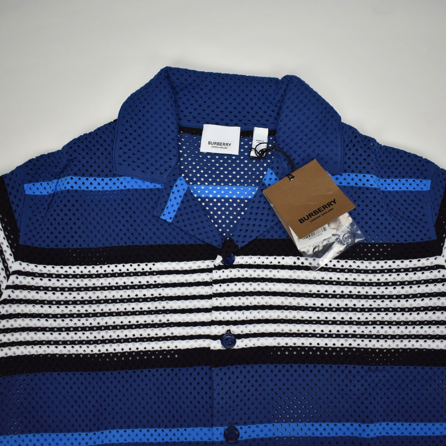 Burberry - Blue Archive Stripe Mesh Knit Shirt