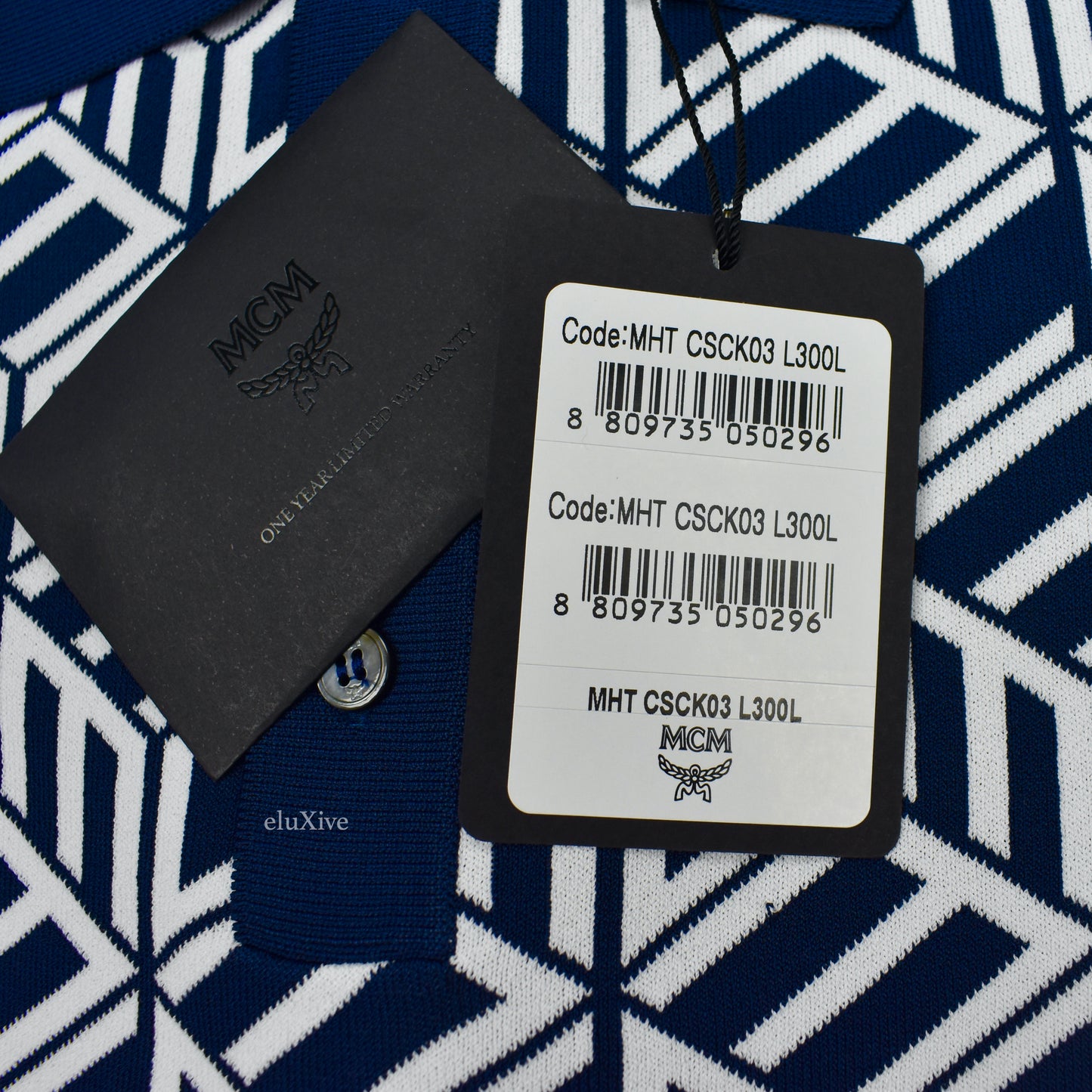 MCM - Cubic Monogram Logo Knit Polo Shirt (Navy)