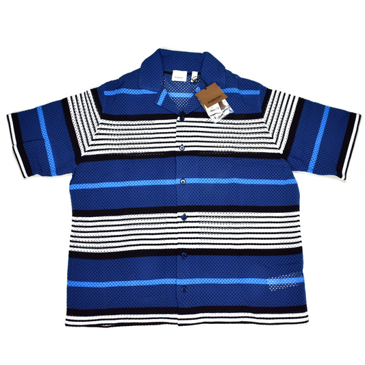 Burberry - Blue Archive Stripe Mesh Knit Shirt