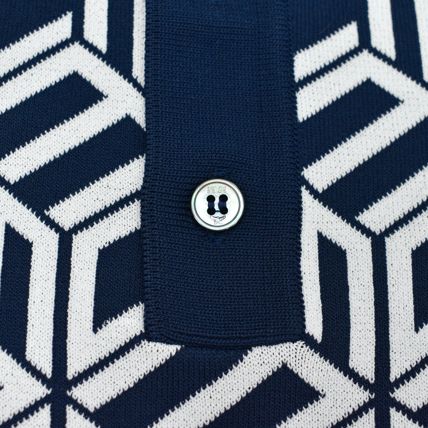 MCM - Cubic Monogram Logo Knit Polo Shirt (Navy)