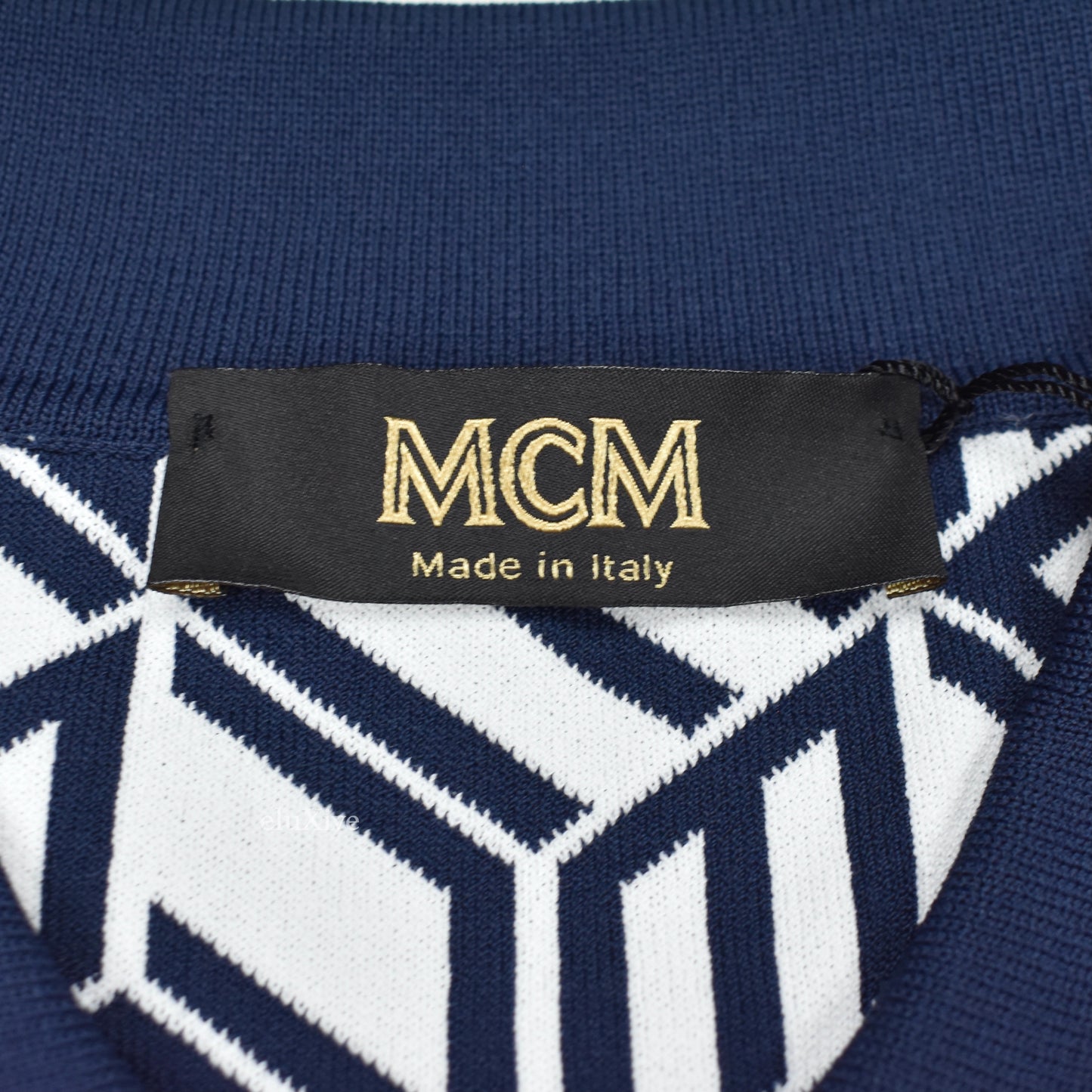 MCM - Cubic Monogram Logo Knit Polo Shirt (Navy)