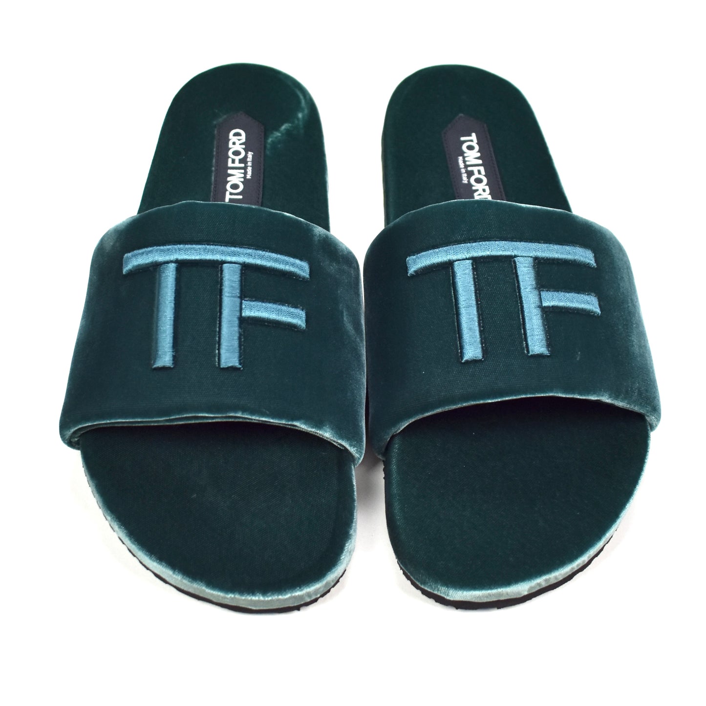 Tom Ford - Teal Velvet TF Logo Slippers