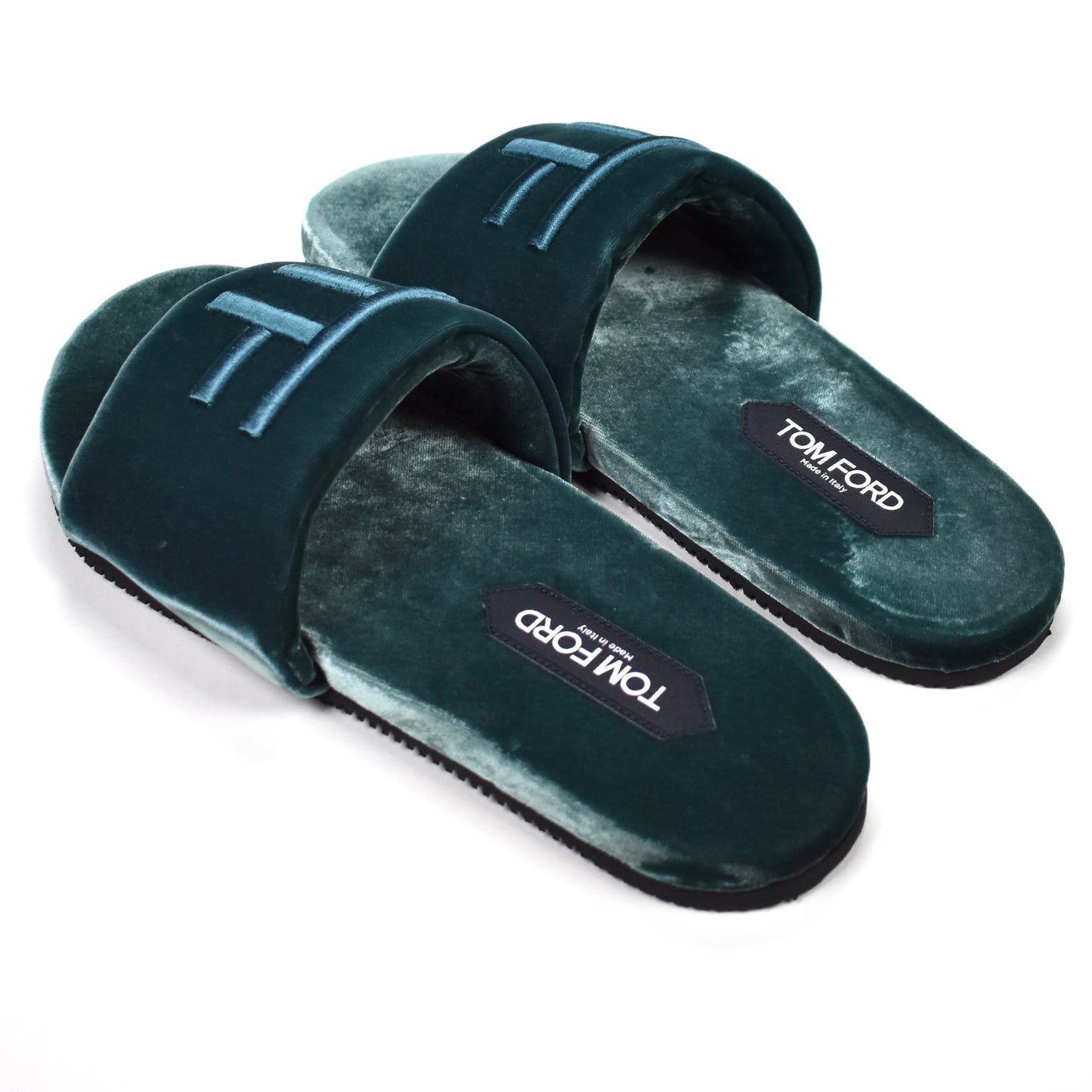 Tom Ford - Teal Velvet TF Logo Slippers