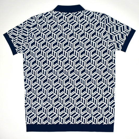 MCM - Cubic Monogram Logo Knit Polo Shirt (Navy)