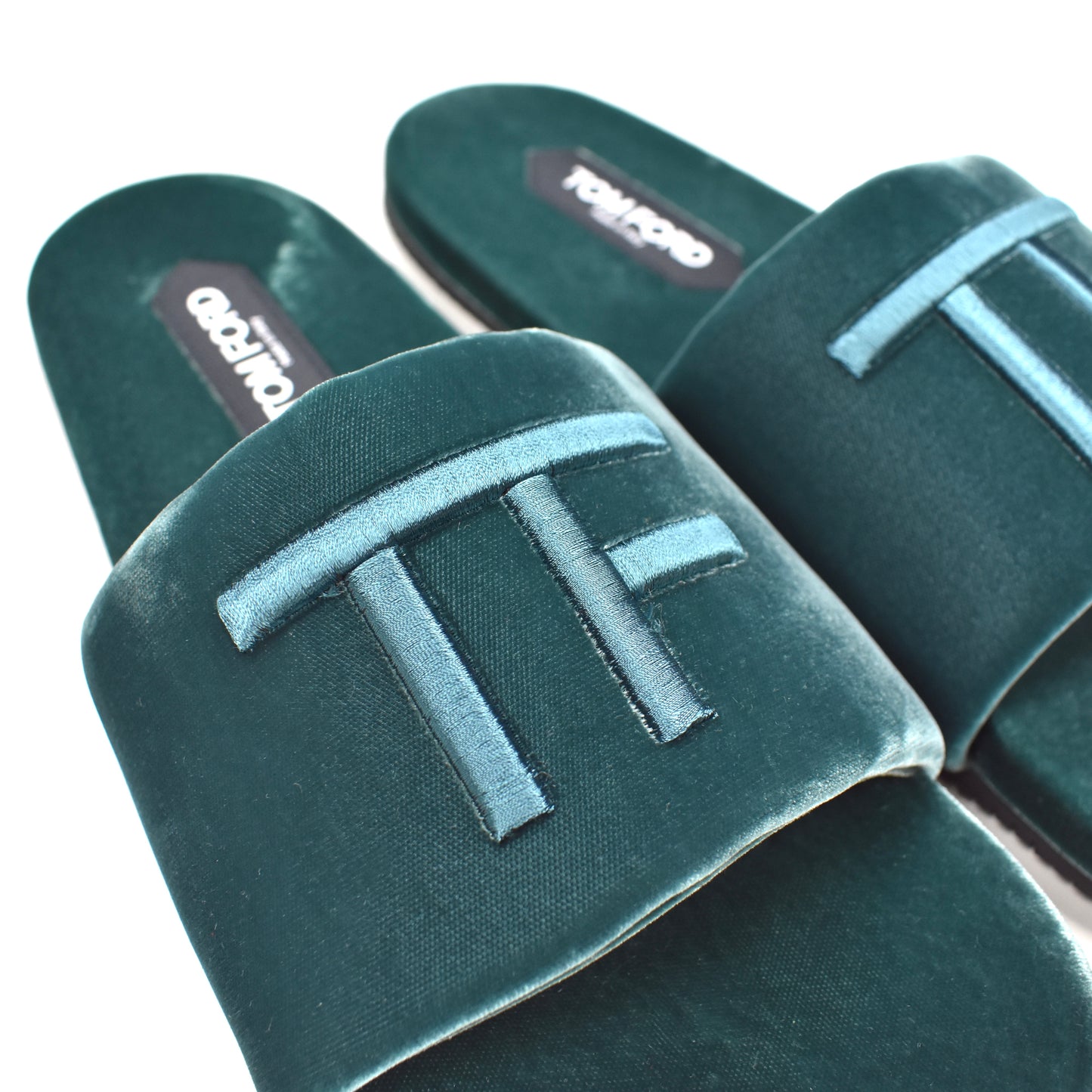 Tom Ford - Teal Velvet TF Logo Slippers