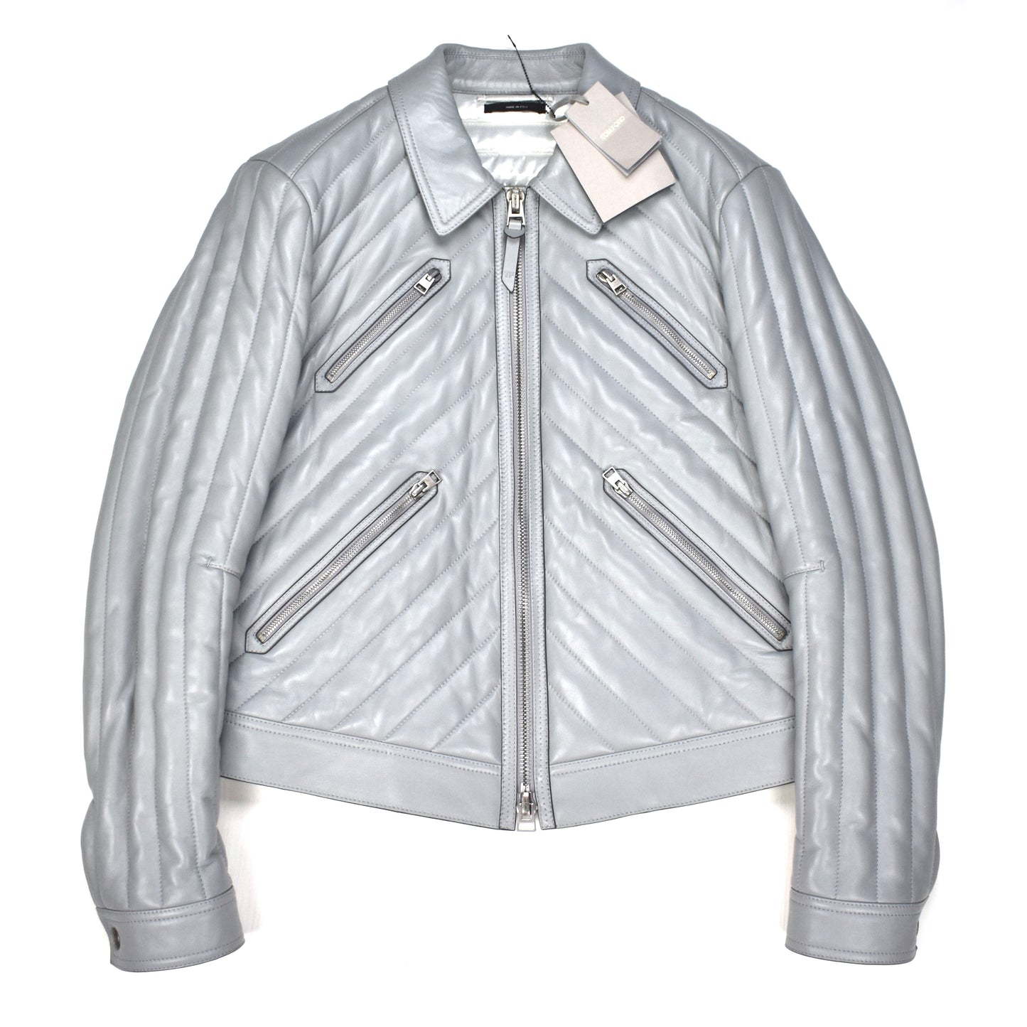 Tom Ford - Gray Padded Leather Racer Jacket