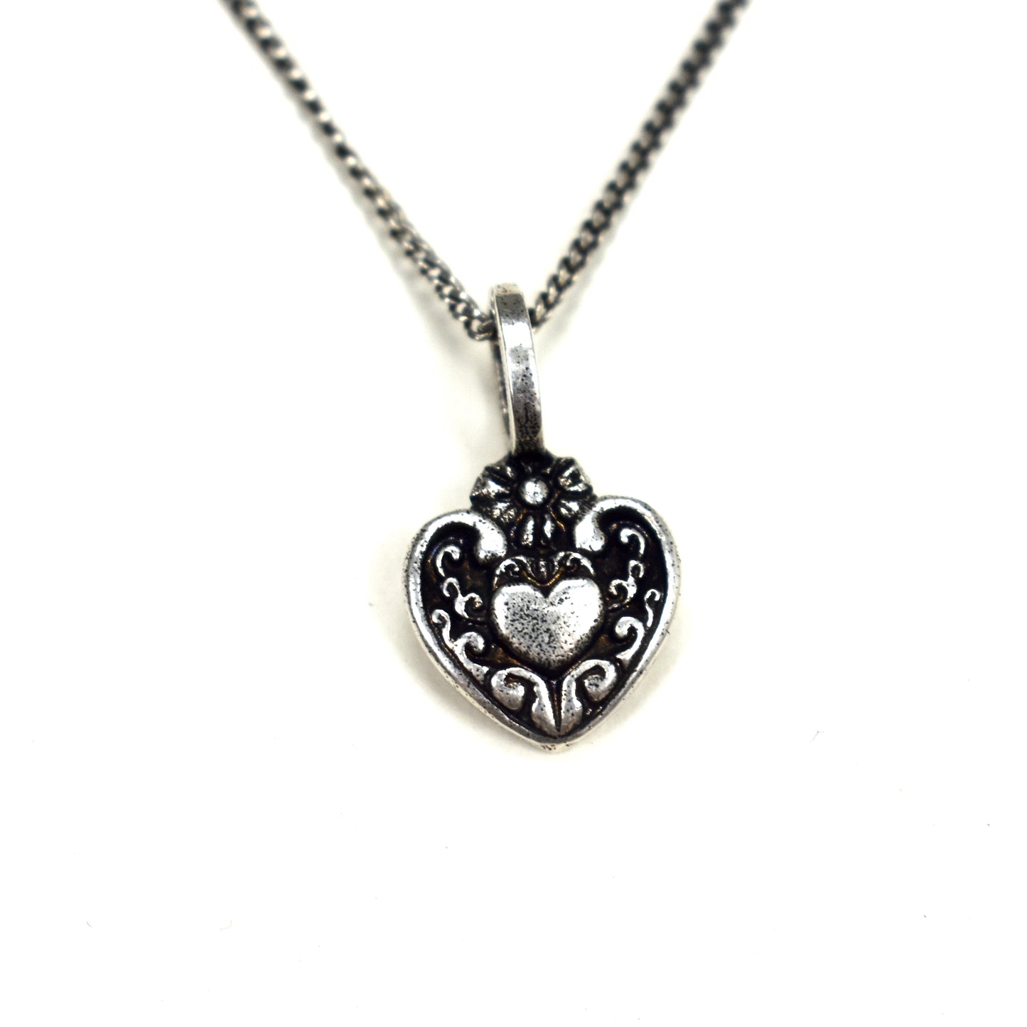 Saint Laurent - Silver Victorian Heart Pendant Necklace