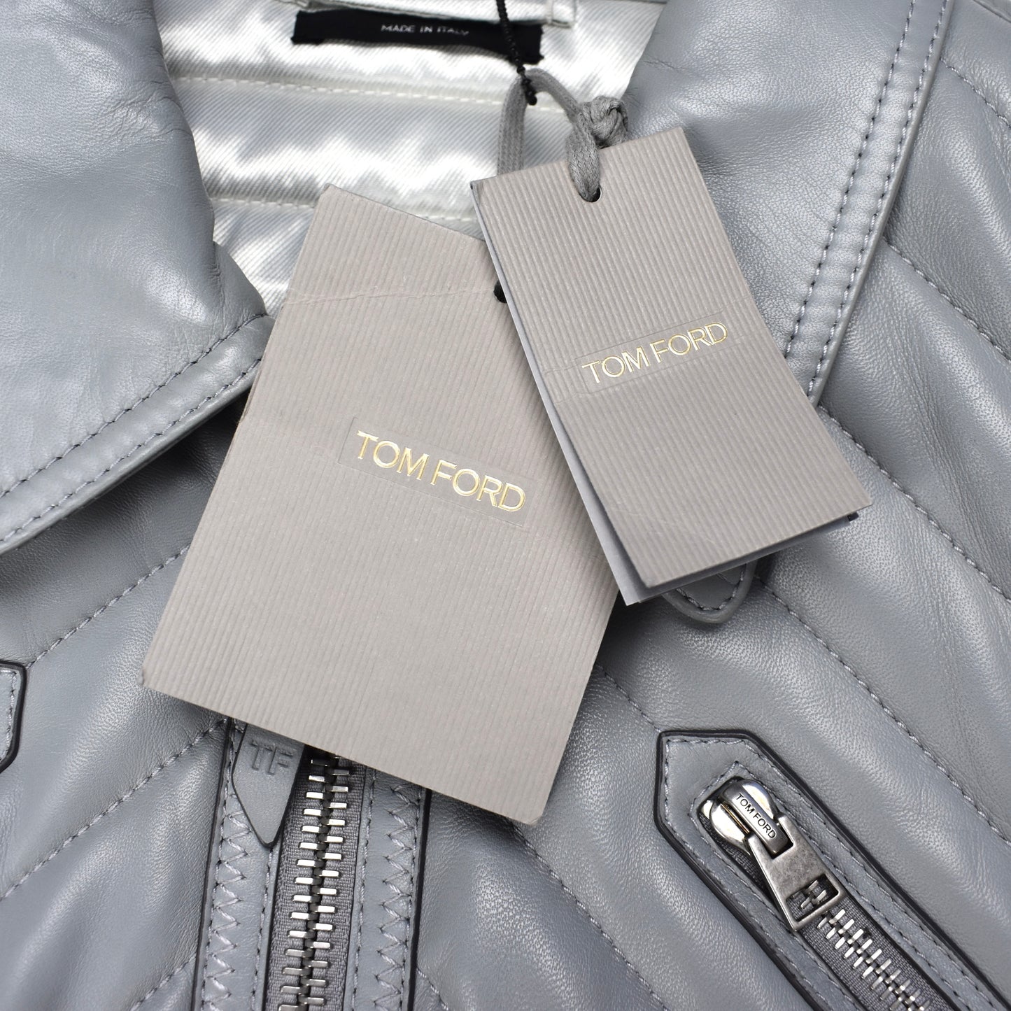 Tom Ford - Gray Padded Leather Racer Jacket