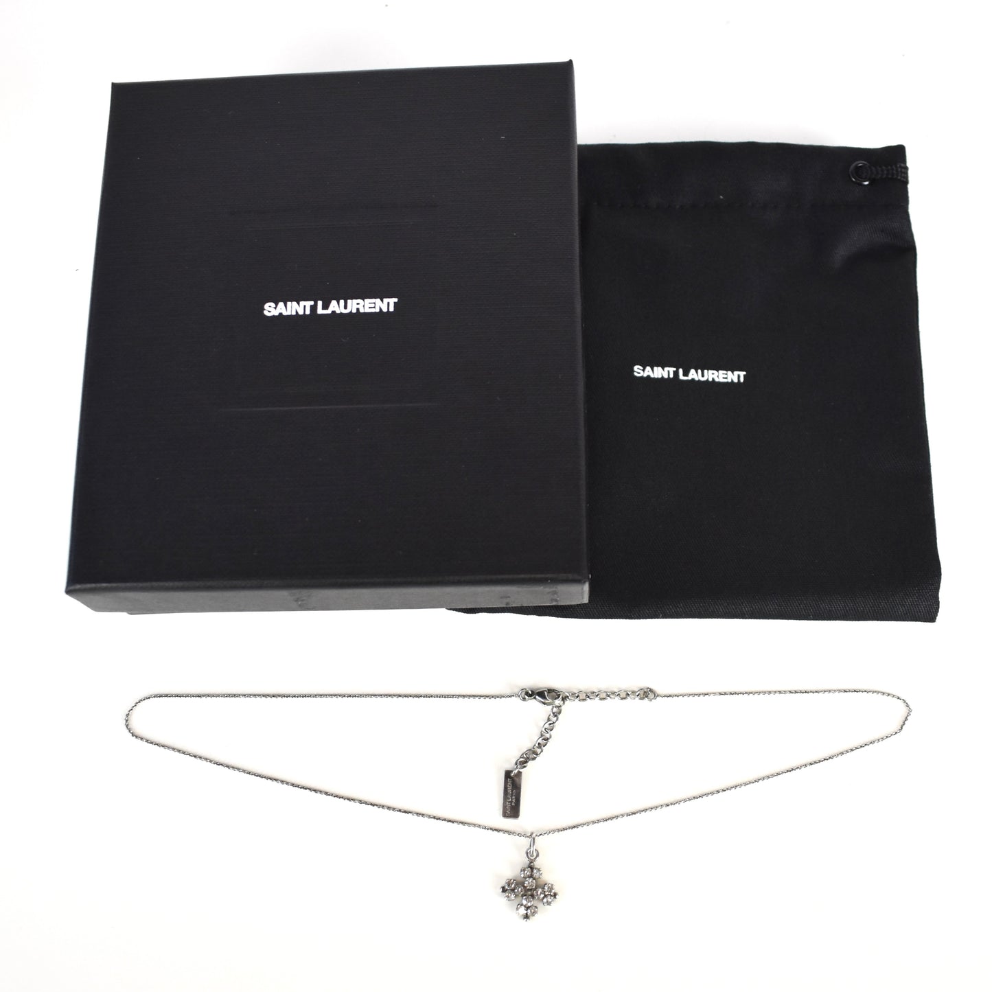 Saint Laurent - Silver Cross/Clover Crystal Pendant Necklace