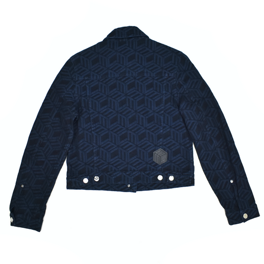 MCM - Navy Logo Monogram Denim Trucker Jacket