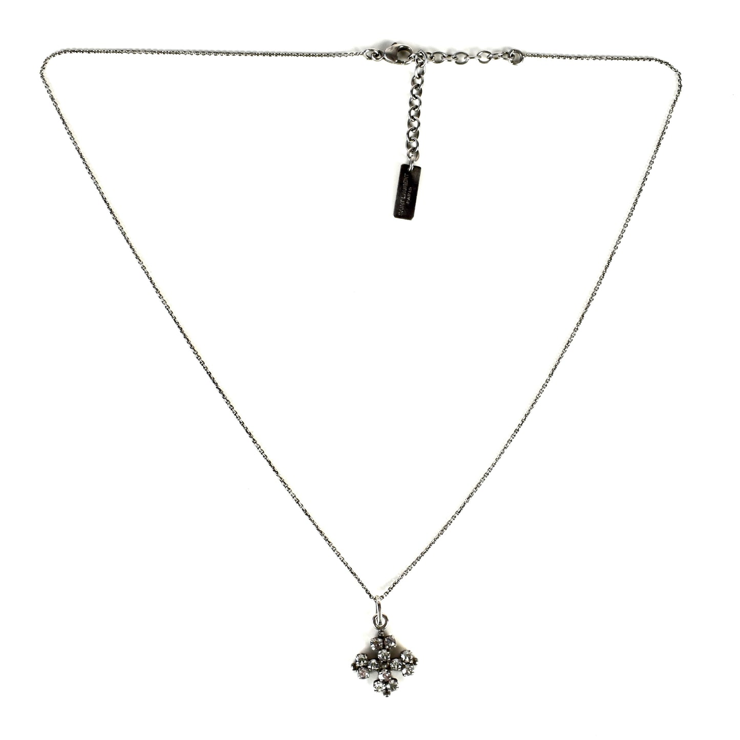 Saint Laurent - Silver Cross/Clover Crystal Pendant Necklace