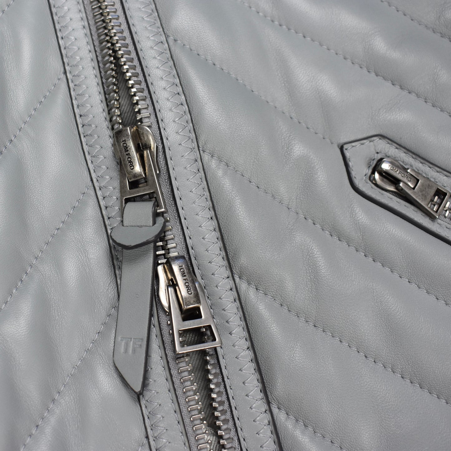 Tom Ford - Gray Padded Leather Racer Jacket