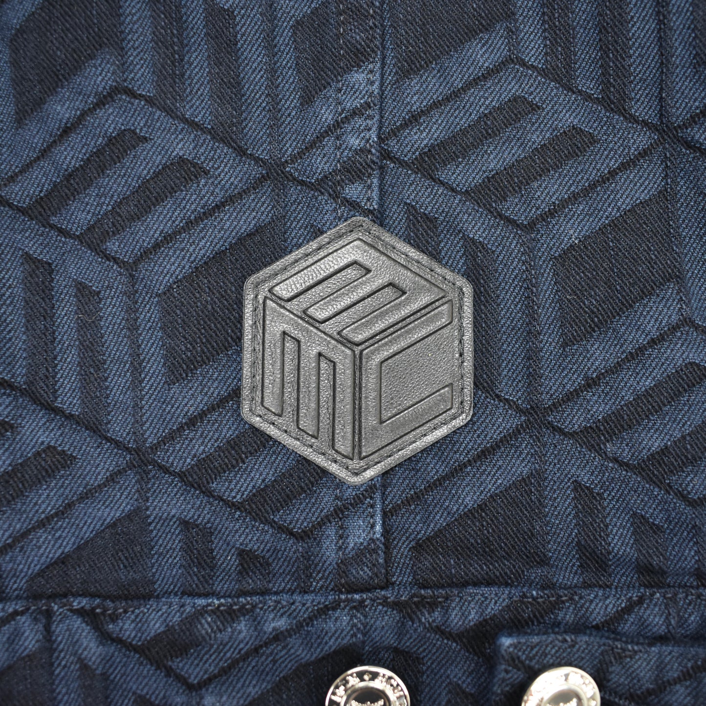 MCM - Navy Logo Monogram Denim Trucker Jacket