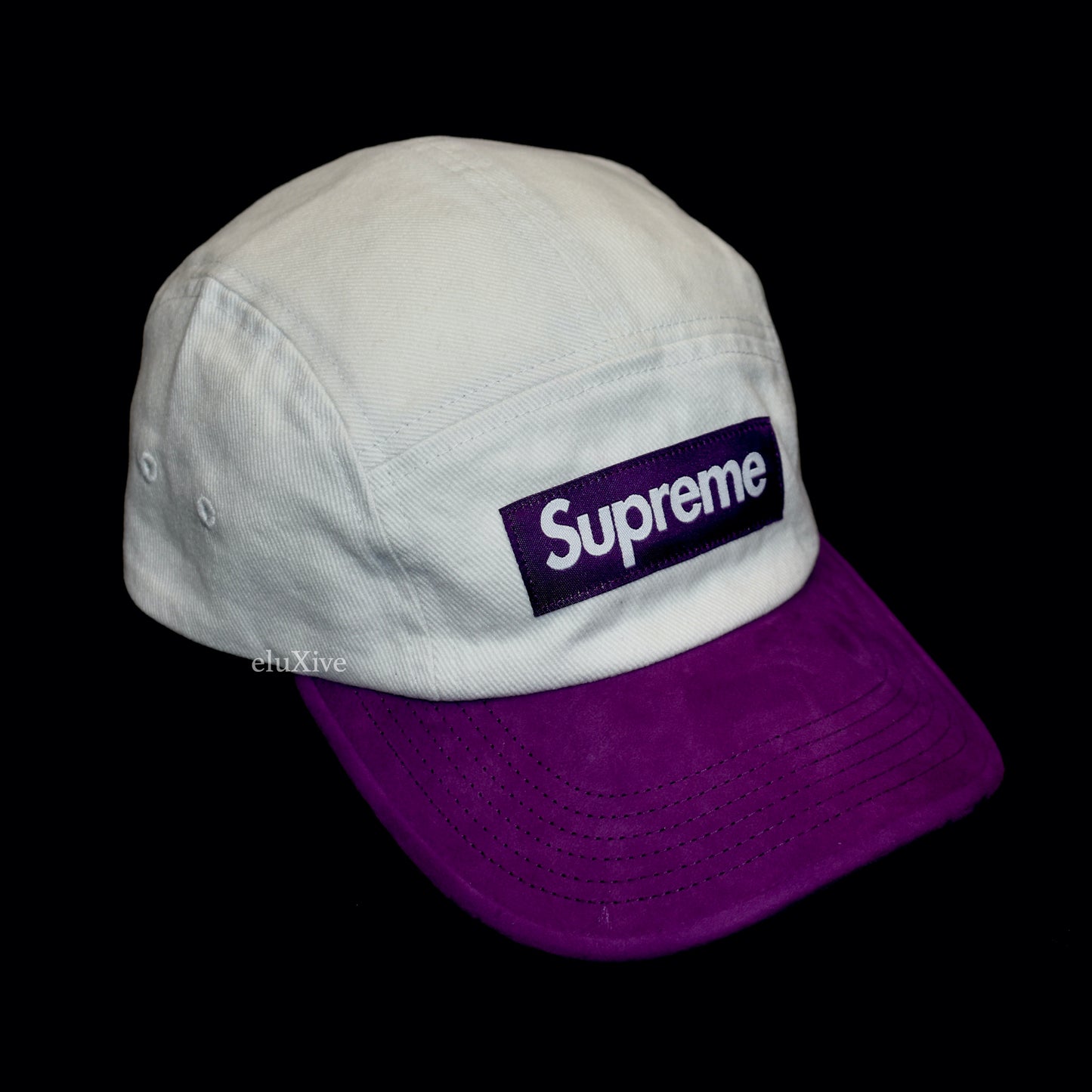Supreme - White/Purple Box Logo Suede Bill Hat