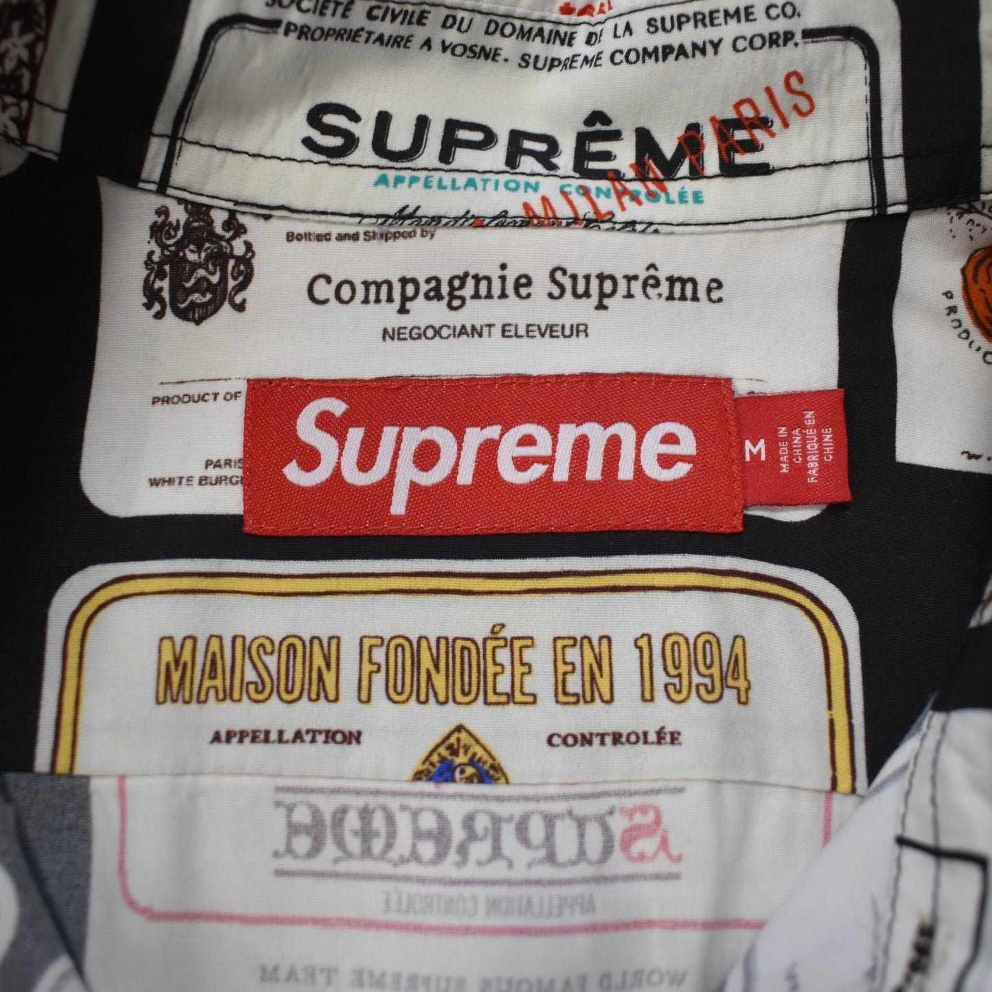 Supreme - Wine Labels Logo Print Viscose Shirt