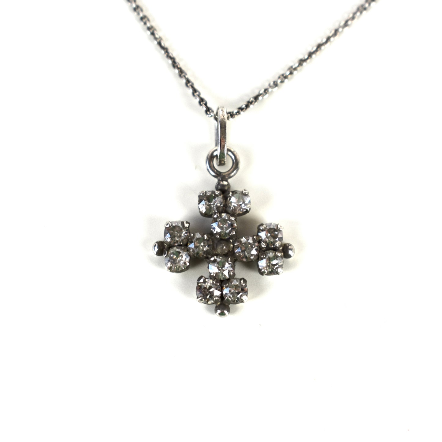 Saint Laurent - Silver Cross/Clover Crystal Pendant Necklace