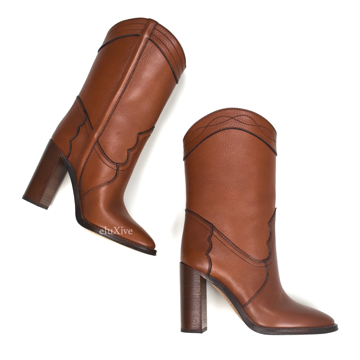 Saint Laurent - Brown Leather Kate 90 Western Boots