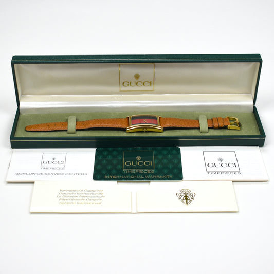 Gucci - 2600M Gold Web Stripe Dial Tank Watch